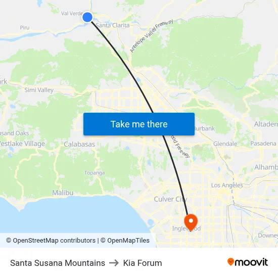 Santa Susana Mountains to Kia Forum map