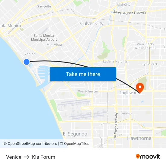 Venice to Kia Forum map