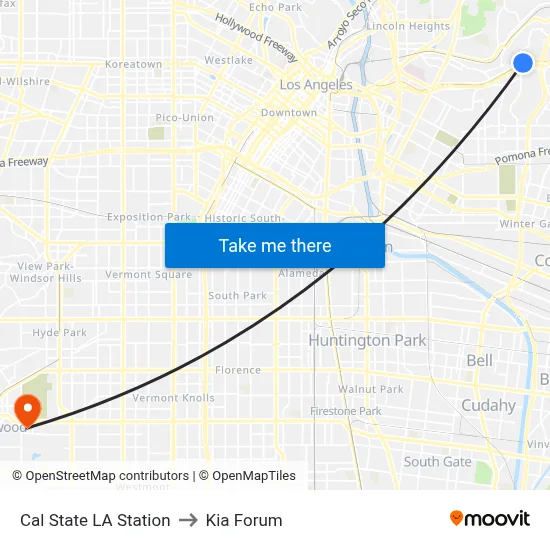 Cal State LA Station to Kia Forum map