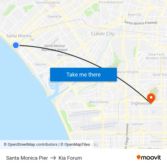 Santa Monica Pier to Kia Forum map