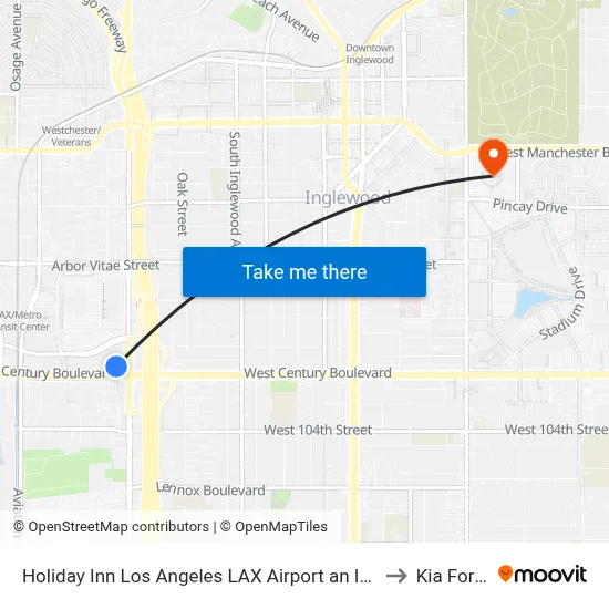 Holiday Inn Los Angeles LAX Airport an IHG Hotel to Kia Forum map