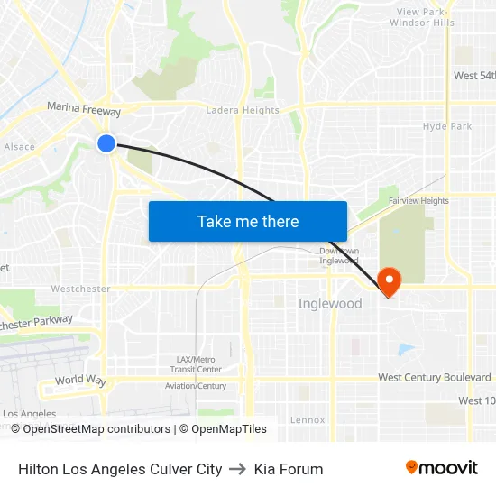 Hilton Los Angeles Culver City to Kia Forum map