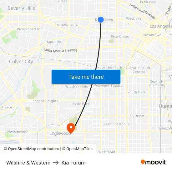 Wilshire & Western to Kia Forum map