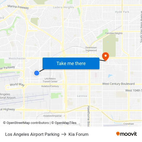 Los Angeles Airport Parking to Kia Forum map