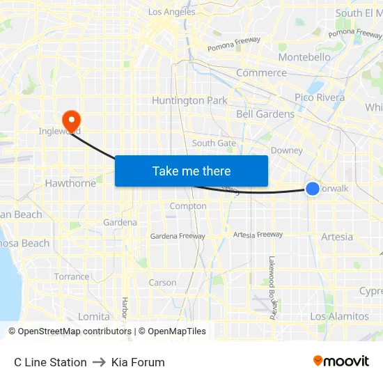C Line Station to Kia Forum map