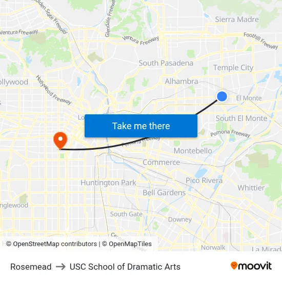 Rosemead to USC School of Dramatic Arts map