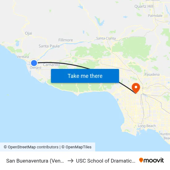 San Buenaventura (Ventura) to USC School of Dramatic Arts map