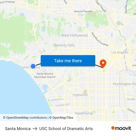 Santa Monica to USC School of Dramatic Arts map