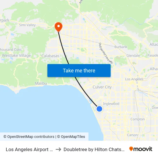 Los Angeles Airport LAX to Doubletree by Hilton Chatsworth map