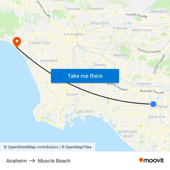 Anaheim to Muscle Beach map