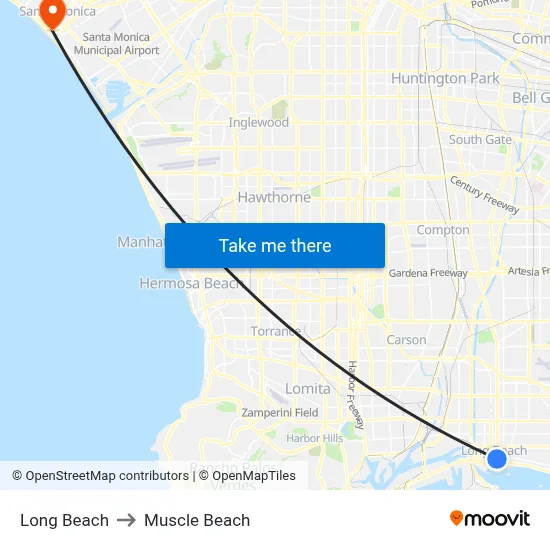 Long Beach to Muscle Beach map