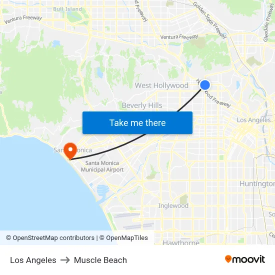 Los Angeles to Muscle Beach map