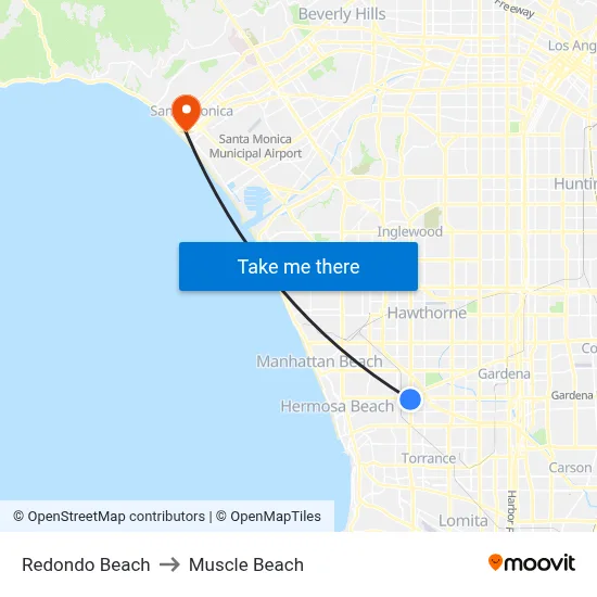 Redondo Beach to Muscle Beach map