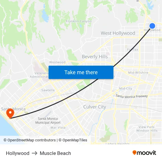 Hollywood to Muscle Beach map