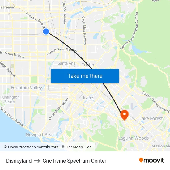 Disneyland to Gnc Irvine Spectrum Center map