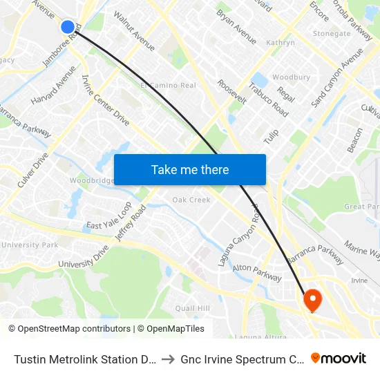 Tustin Metrolink Station Dock 7 to Gnc Irvine Spectrum Center map