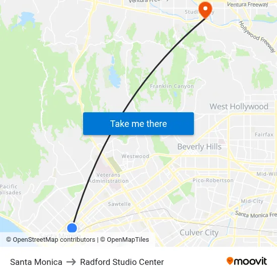 Santa Monica to Radford Studio Center map