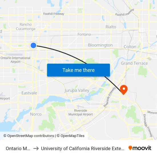Ontario Mills to University of California Riverside Extension map