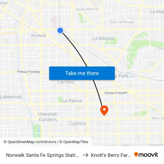 Norwalk Santa Fe Springs Station to Knott's Berry Farm map