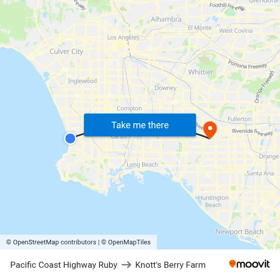 Pacific Coast Highway Ruby to Knott's Berry Farm map
