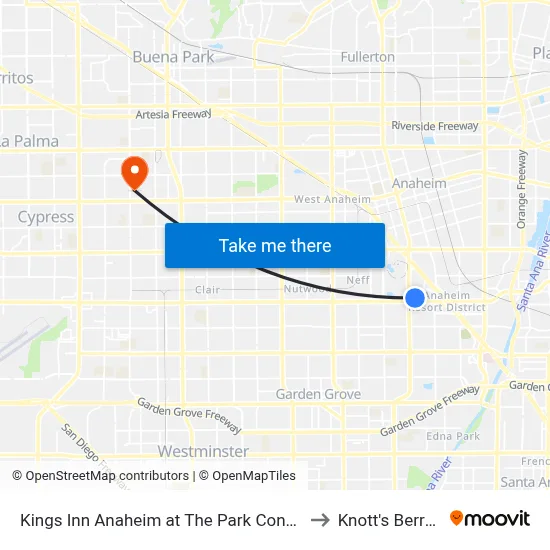 Kings Inn Anaheim at The Park Convention Center to Knott's Berry Farm map