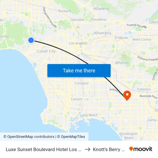 Luxe Sunset Boulevard Hotel Los Angeles to Knott's Berry Farm map