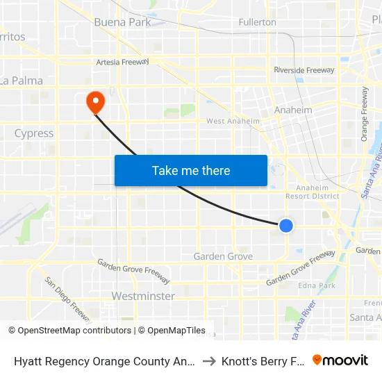 Hyatt Regency Orange County Anaheim to Knott's Berry Farm map