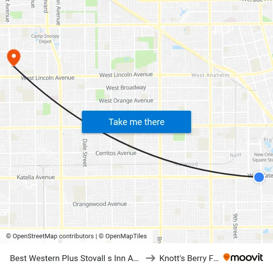 Best Western Plus Stovall s Inn Anaheim to Knott's Berry Farm map