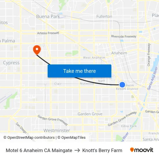 Motel 6 Anaheim CA Maingate to Knott's Berry Farm map