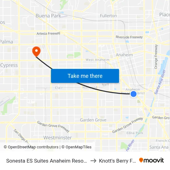 Sonesta ES Suites Anaheim Resort Area to Knott's Berry Farm map