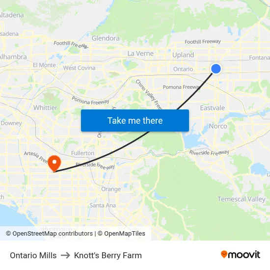 Ontario Mills to Knott's Berry Farm map