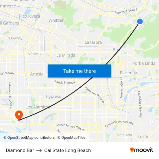 Diamond Bar to Cal State Long Beach map