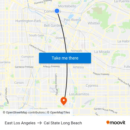 East Los Angeles to Cal State Long Beach map