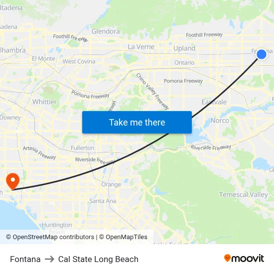 Fontana to Cal State Long Beach map