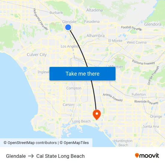 Glendale to Cal State Long Beach map