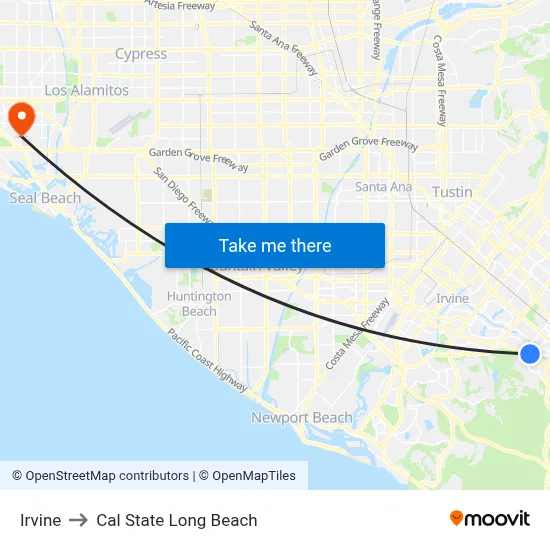 Irvine to Cal State Long Beach map