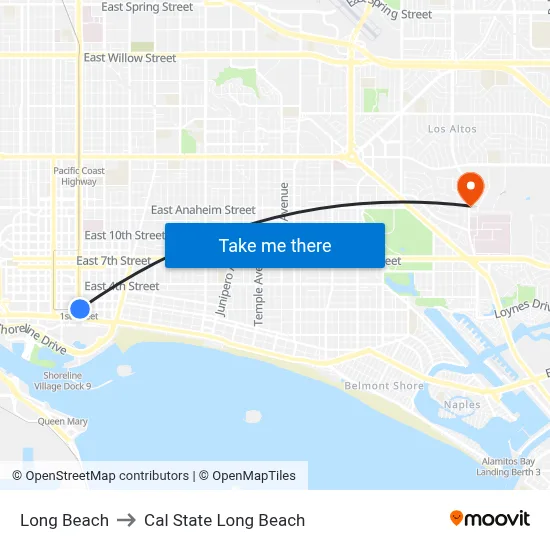 Long Beach to Cal State Long Beach map