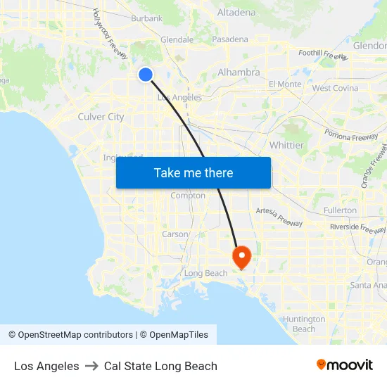 Los Angeles to Cal State Long Beach map
