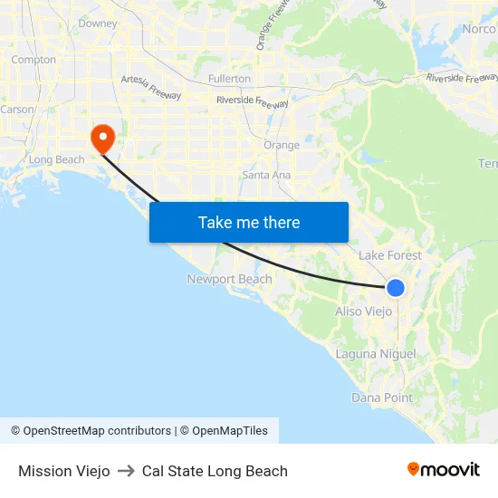 Mission Viejo to Cal State Long Beach map