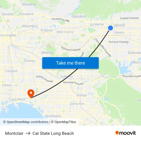 Montclair to Cal State Long Beach map