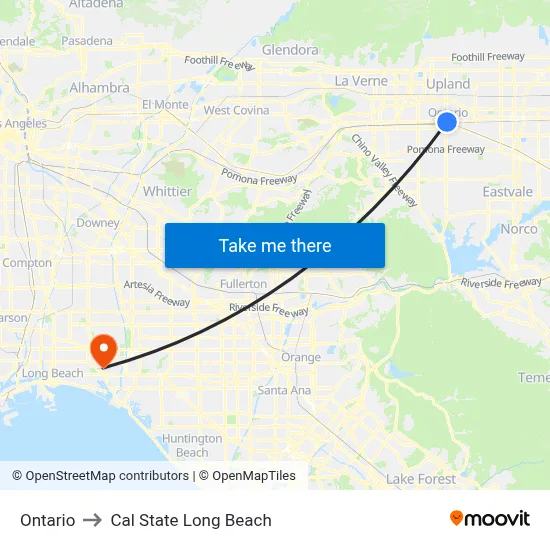 Ontario to Cal State Long Beach map