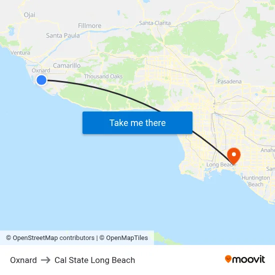 Oxnard to Cal State Long Beach map