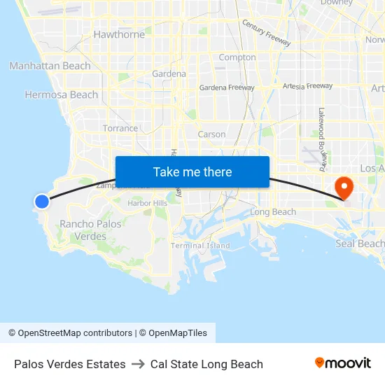 Palos Verdes Estates to Cal State Long Beach map