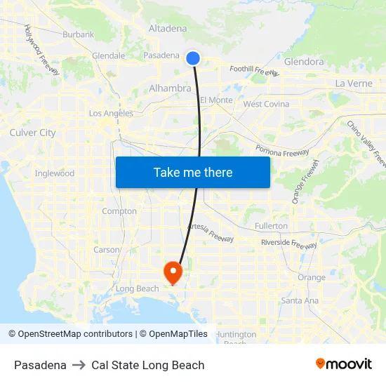 Pasadena to Cal State Long Beach map