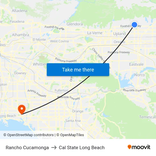Rancho Cucamonga to Cal State Long Beach map