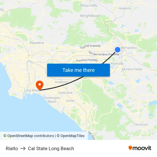 Rialto to Cal State Long Beach map