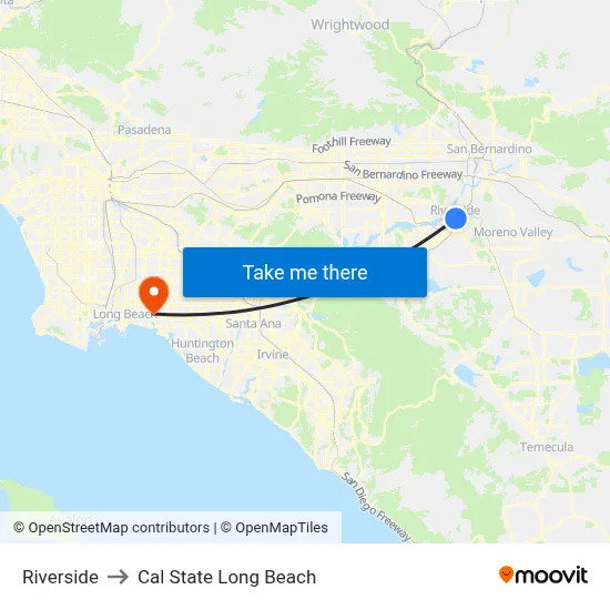 Riverside to Cal State Long Beach map