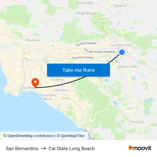 San Bernardino to Cal State Long Beach map