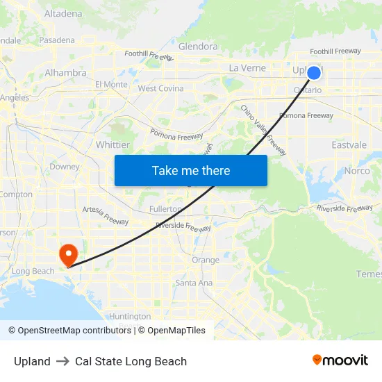 Upland to Cal State Long Beach map