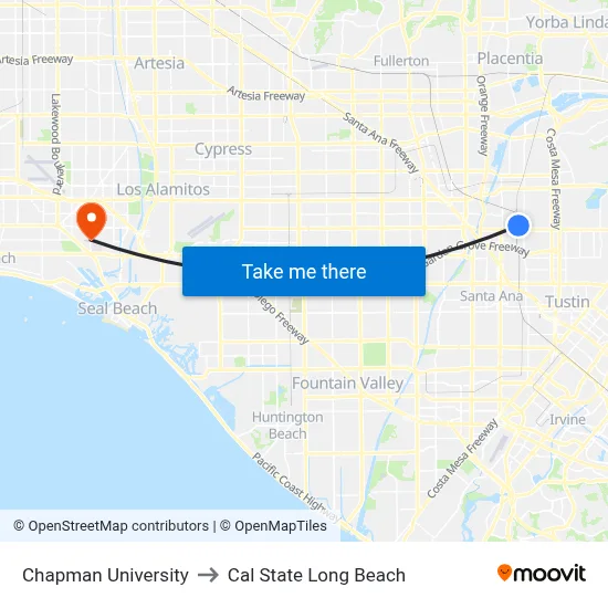Chapman University to Cal State Long Beach map